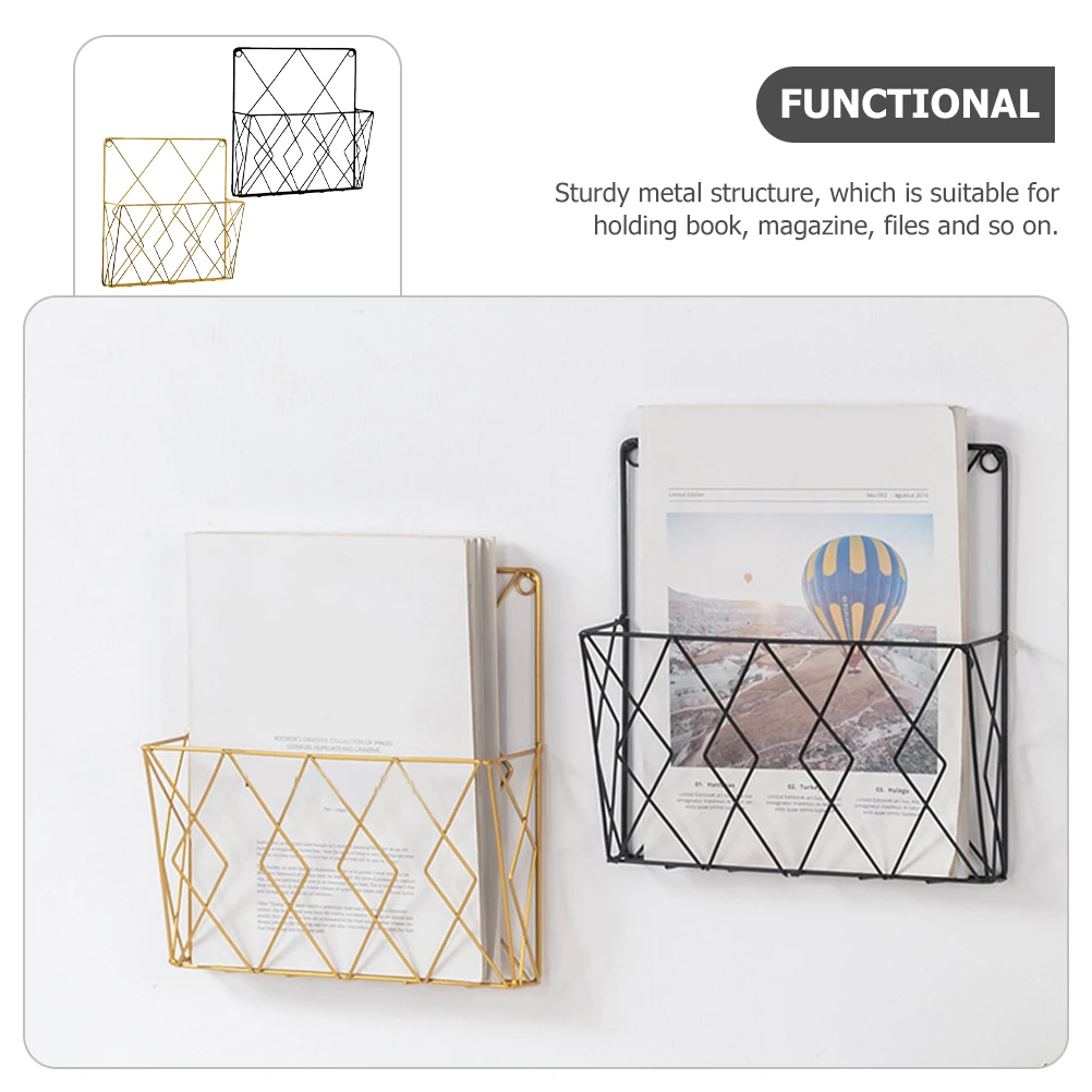 

2 Pcs Books ganizer Wall Mounted Magazine Rack Hanging File Storage Paper St Holder Office Desk Metal Durability