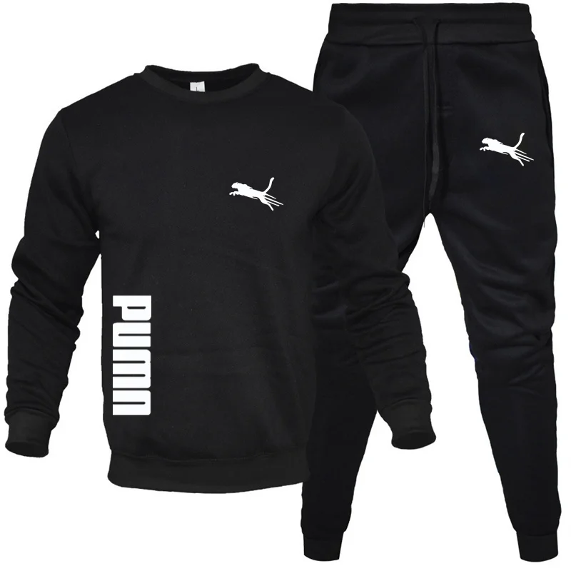 Mens Tracksuit Warm Hooded Sweatshirt+Sweatpants 2 Pcs Sets Winter High Quality Black White Top Or Pants Casual Jogging Clothing