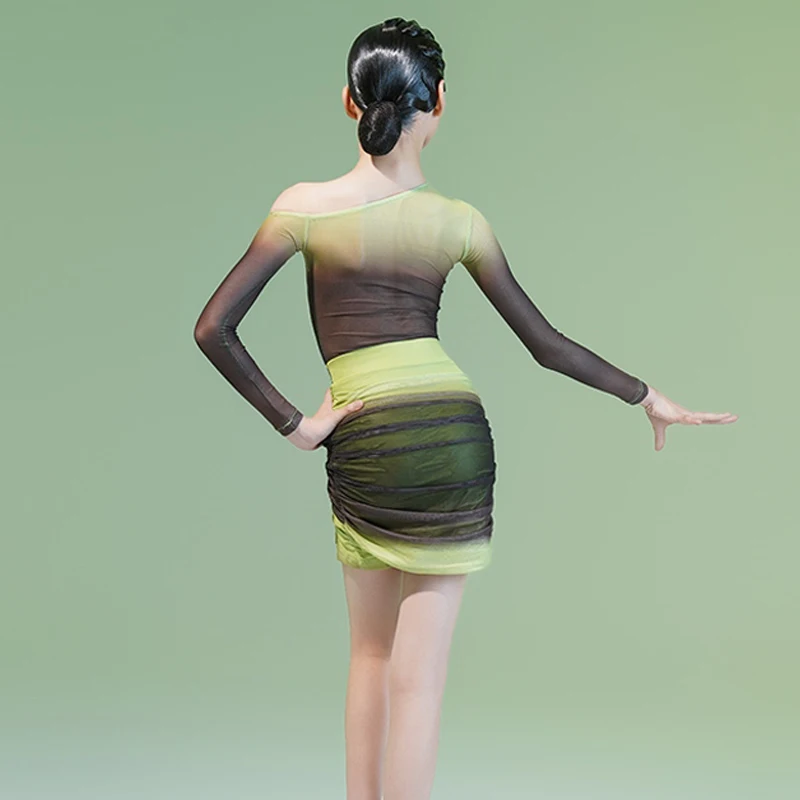 グラデーションカラーラテンダンスドレス女の子社交ダンスプロフェッショナルドレス子供サンバルンバラテンダンス服 SL14061