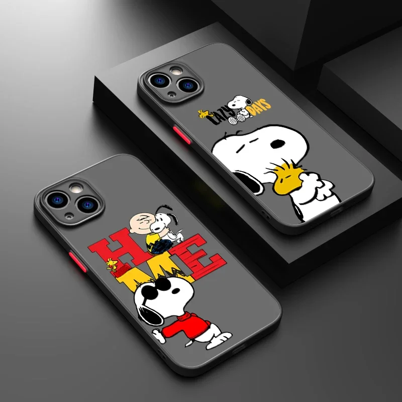 Comic S-Snoopy Art Phone Case for iPhone 16 15 14 13 12 11 Pro Max XR XS Max 7 8 Plus MINI Y2K Cute Frosted Translucent Cover