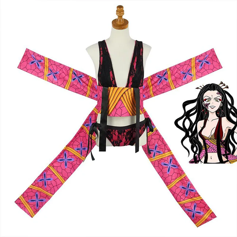 Demon Slayer Daki Cosplay Costume Full Set Anime Outfit With Long Ribbon Accessories For Halloween Carnival Party Role Play Set