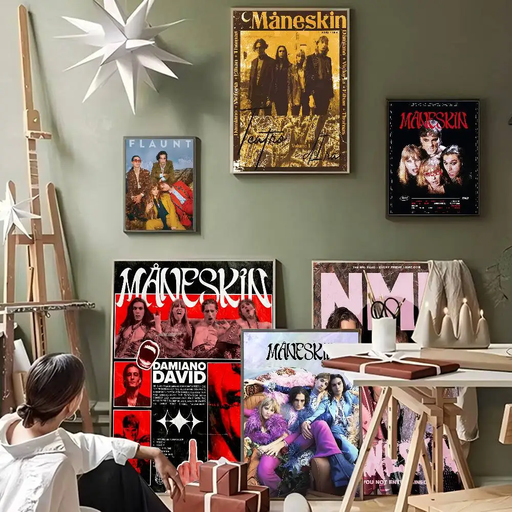 M-Maneskin D-Damiano David Band Whitepaper Poster Waterproof Paper Sticker Coffee House Bar Aesthetic Art Wall Painting