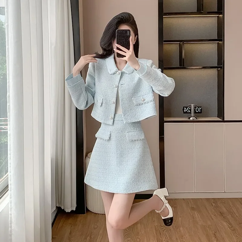 2025 Autumn Elegant Luxurious Quality Skirt Suits Women Female Office Lady Floral V-neck Top + Skirt Two-piece Set Women's Wear