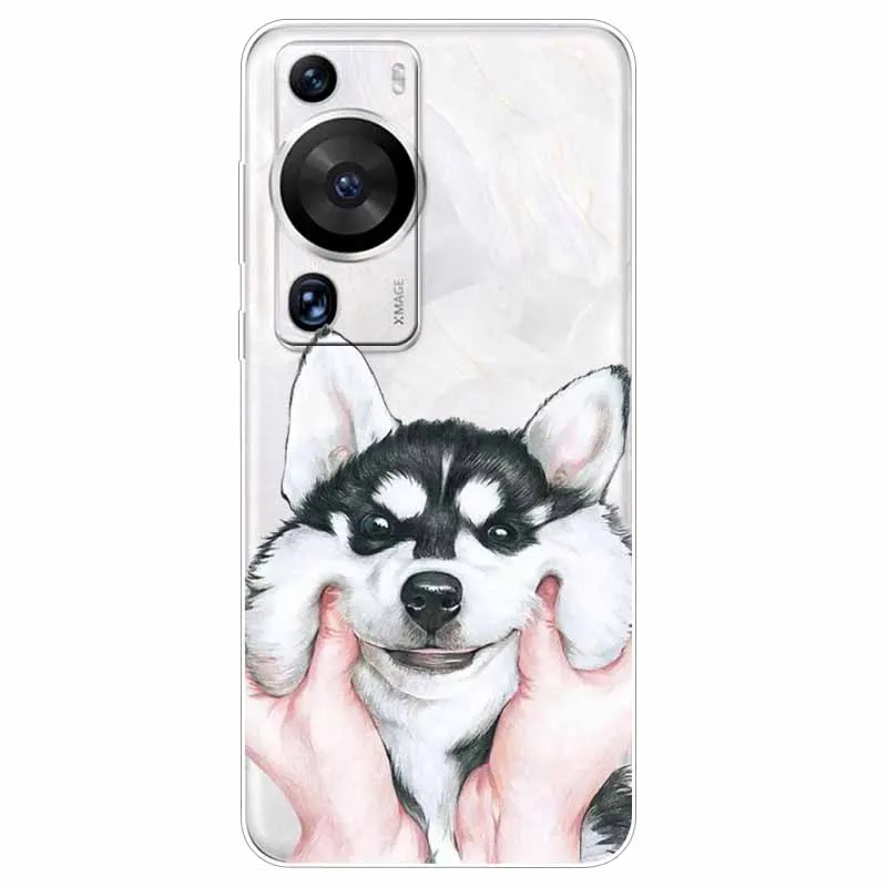 Silicone Clear Cover for Huawei P60 Pro Case Soft Thin Cute TPU Transparent Cases for Huawei P60 Cover P 60 P60Pro Bumper Dog