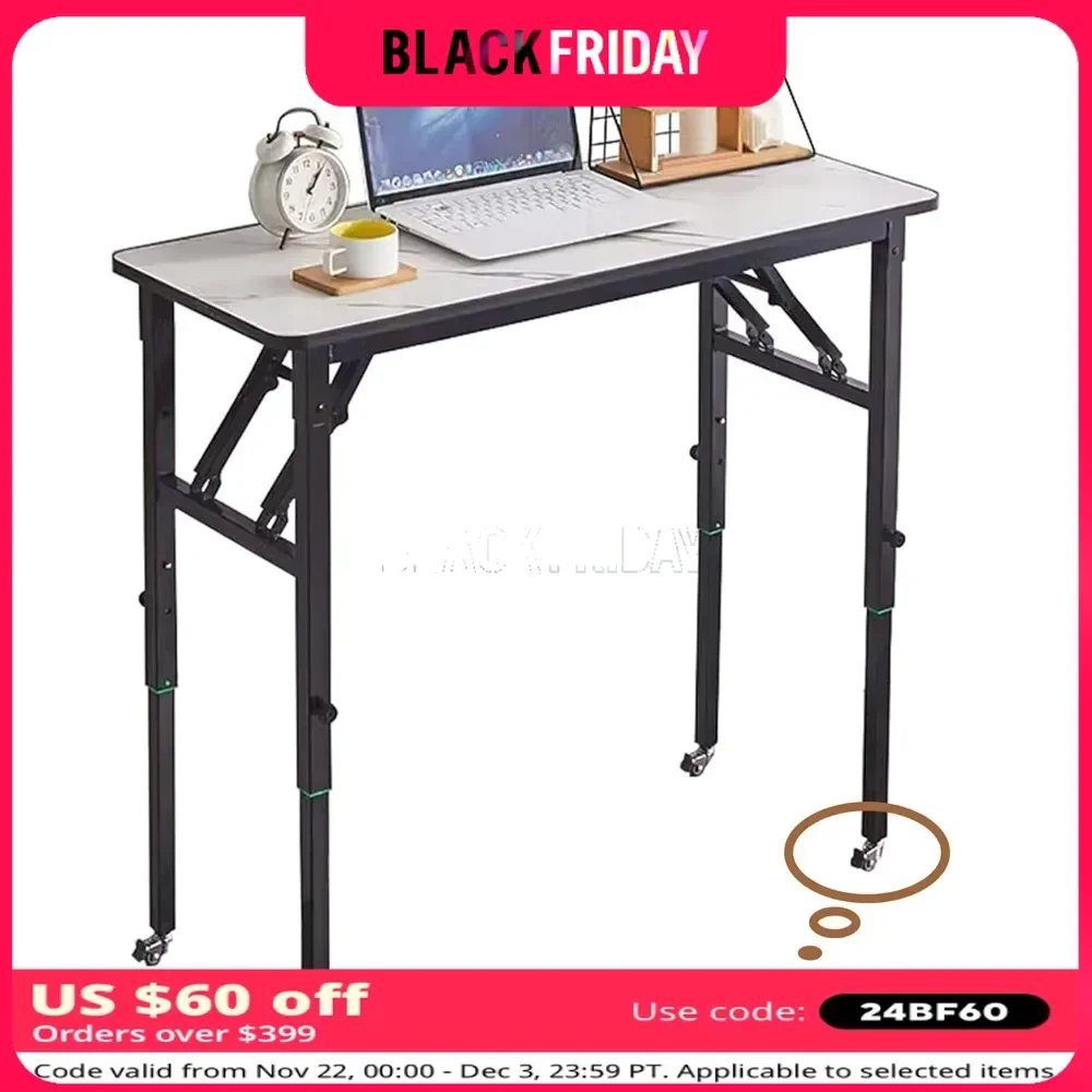 

Height Adjustable Standing Desk, No Assembly Folding Collapsible Computer Desk, Rolling Laptop Table for Workshop Home Office