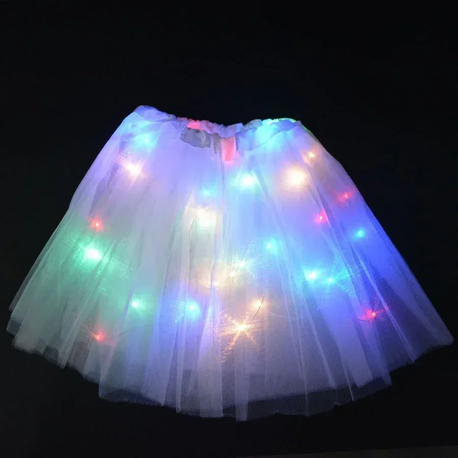 Children Kids Girls Light Up Tutu Led Skirt Glow Wreath Headband Party Birthday Luminous Costumes Christmas Halloween Festival