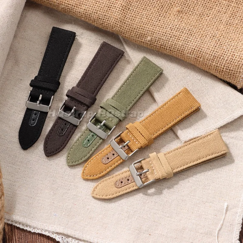 Premium Canvas Leather Watch Strap 18mm 20mm 22mm Vintage Military Style Nylon Watchband Quick Release Replacement Bracelet