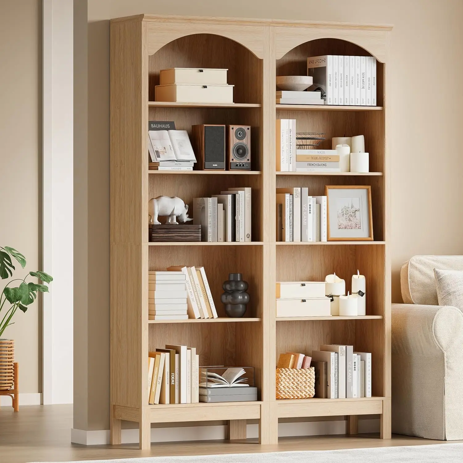 Arched Bookshelf Set of 2, 5 Tier Tall Bookcase with Adjustable Shelves, Customized