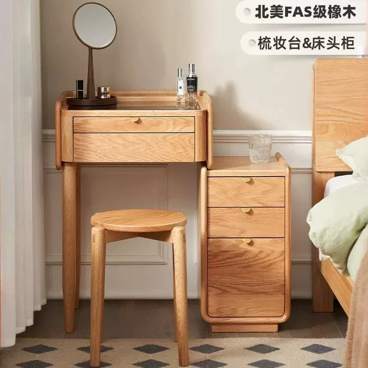 All-Solid Wood Dressing Table: Modern minimalist oak vanity table