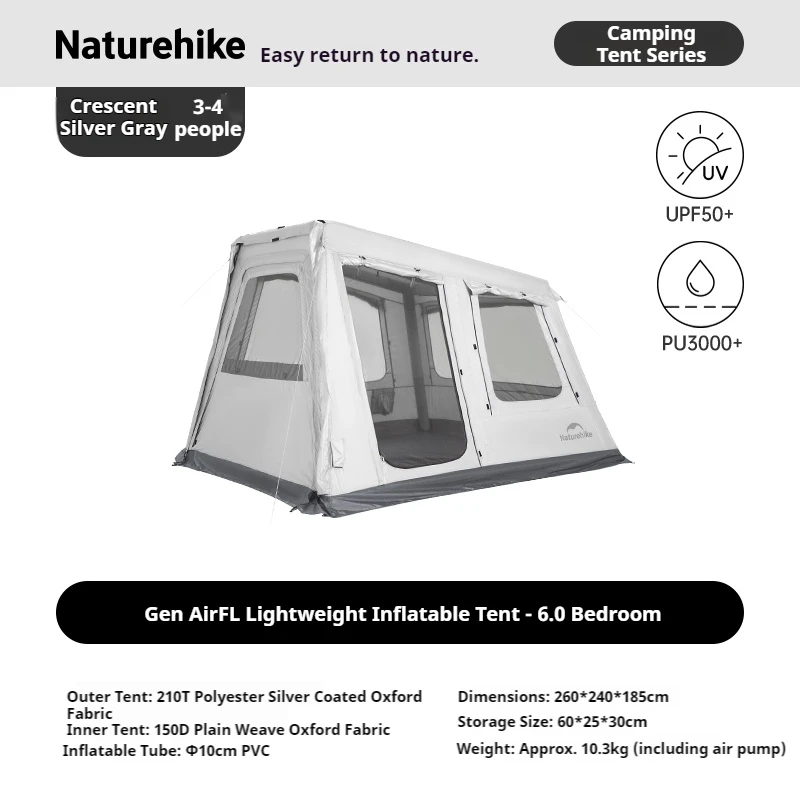 Naturehike Air FL Opblaasbare Tent 210D Outdoor Camping Zonnescherm Waterdicht Overnachthuis Combinatie Tent DIY Vistent