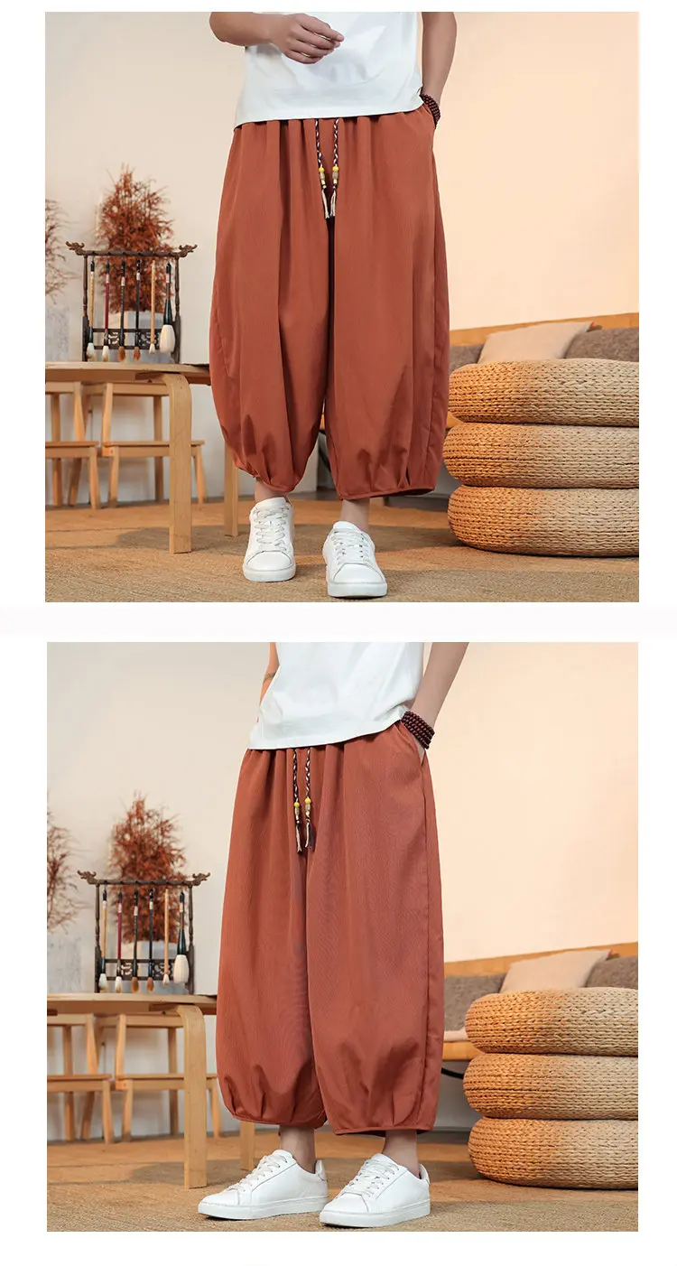 Sommerliche, atmungsaktive Sweatshirt-Hose für Herren, Eisseide, Leinenimitat, lockere, lässige, coole, kurze Hose im chinesischen Stil – Detail 15