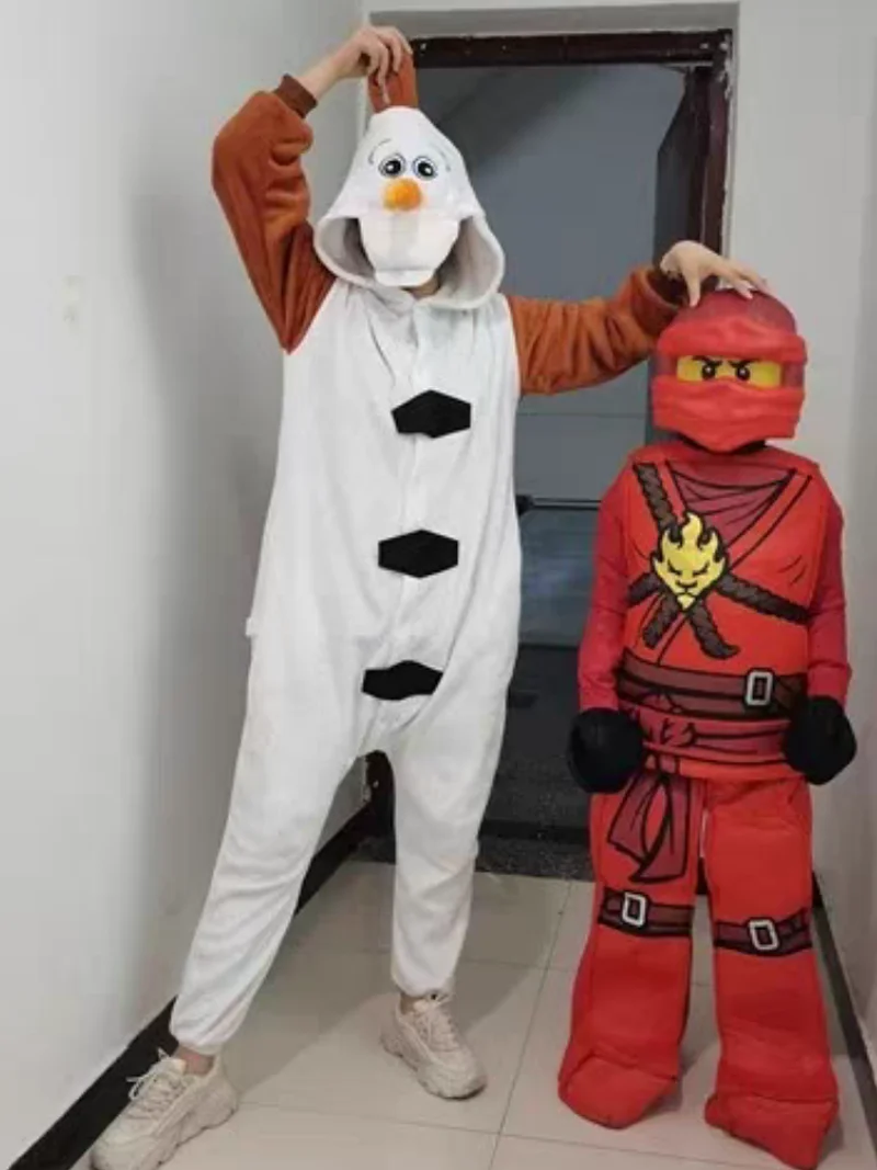 Disney Frozen Olaf Snowman Cosplay Costume Anime Adult Pajamas White Jumpsuit Party Dress Fleece Cartoon Sleepwear