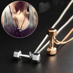 Simple Gym Dumbbell Pendant Necklace Men and Women Sports Barbell Pendant Fashion Chain Necklace Men's Accessories Holiday Gift