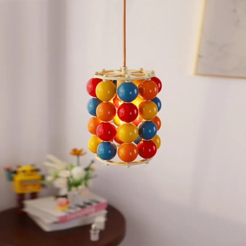 Modern Colorful Memphis Ball Metal Pendant Light E27 Socket 19cm 1.5m Adjustable Hanging Ceiling Lamp for Kids Bedroom Dining