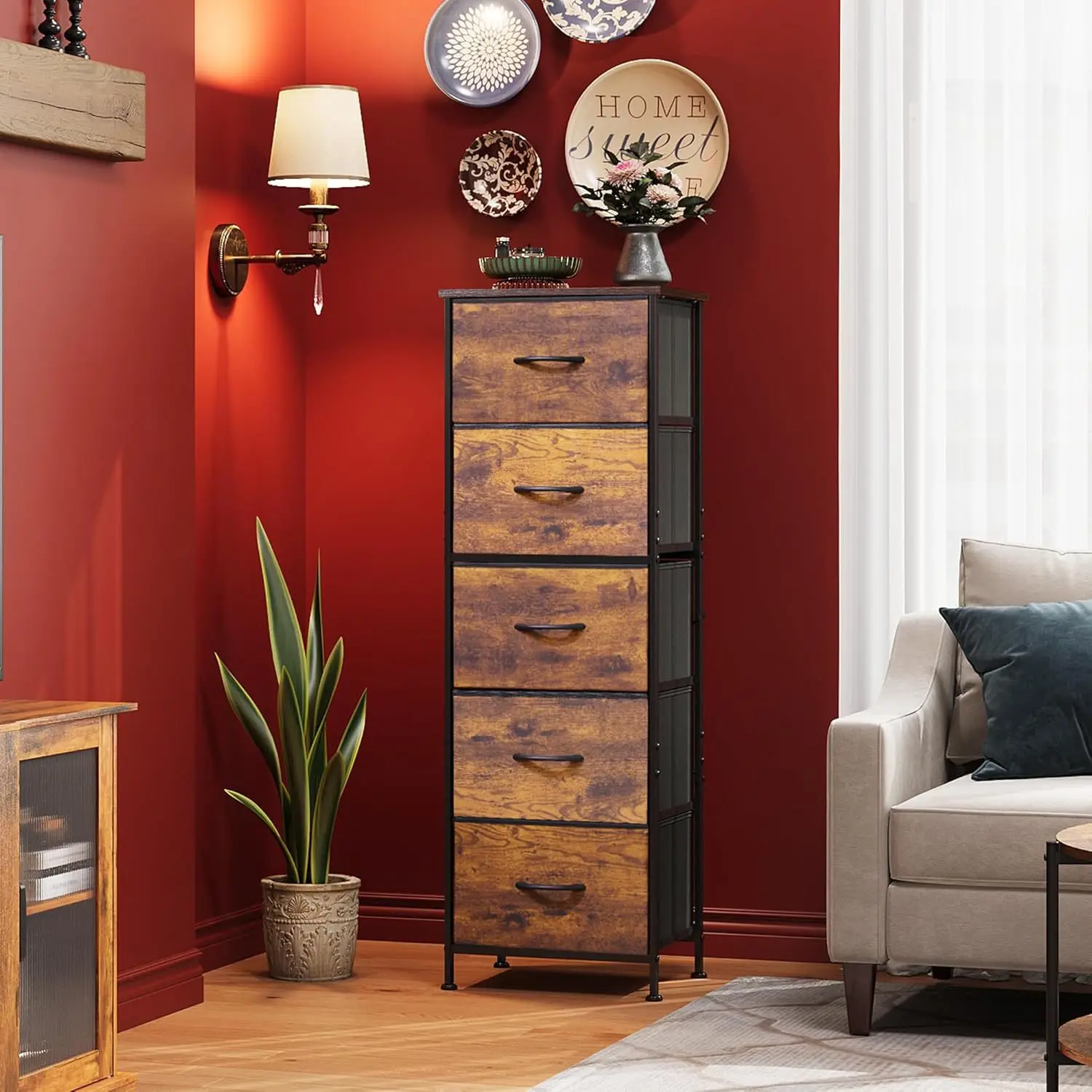 &Fabric dresser, five-drawer high dresser storage organizer for bedroom