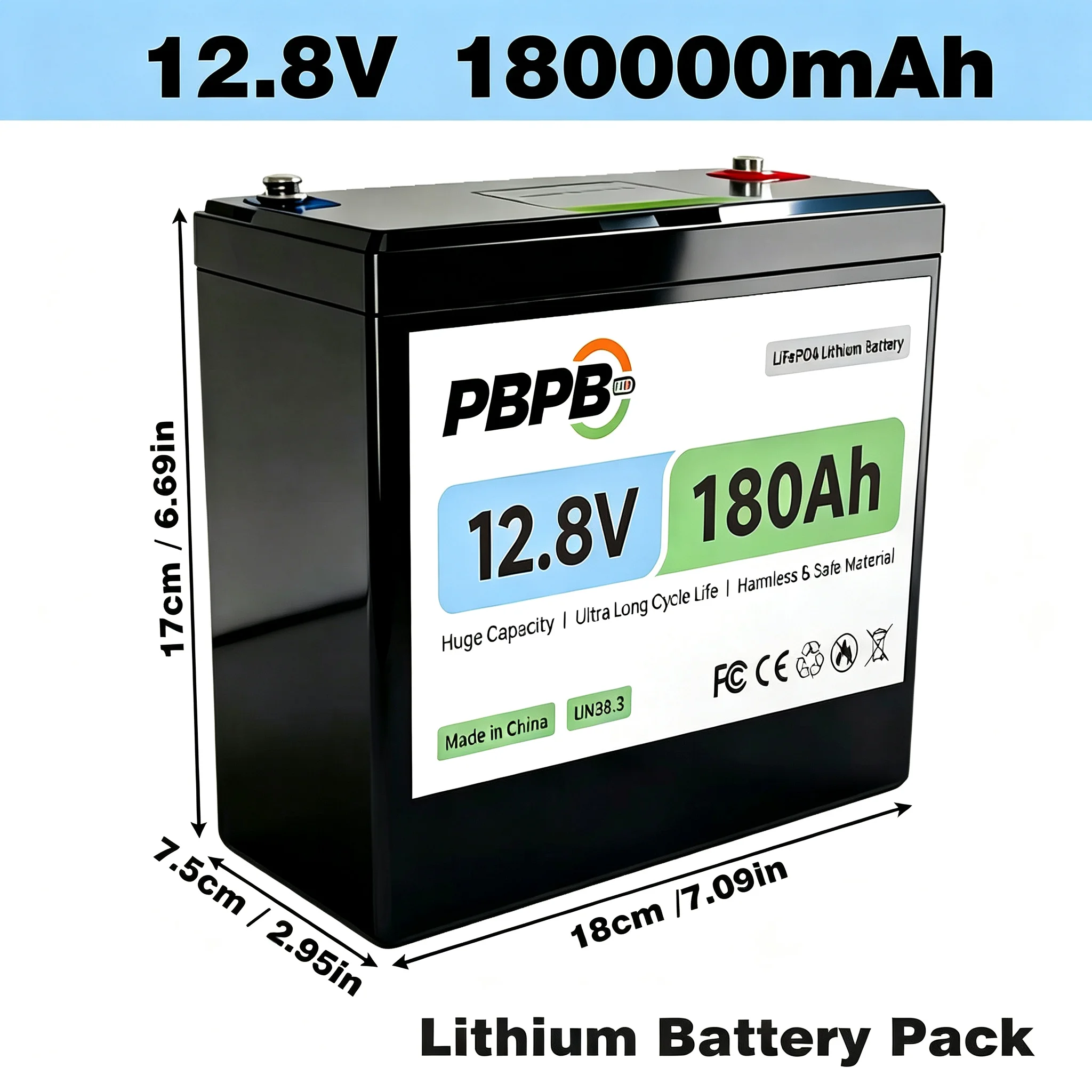 12.8V 180Ah LiFePO4 Battery 12.8V Lithium Iron Phosphate for EV RV Golf Cart Solar Wind