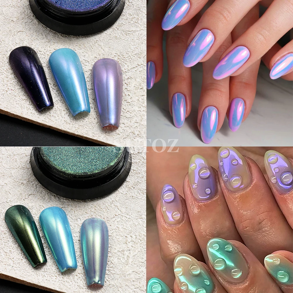 Purpurowy kameleon chromowane proszki do paznokci niebieski zielony metaliczny efekt żelowy lakier do ścierania kurzu Pigment DIY brokat Manicure GLBBX-03