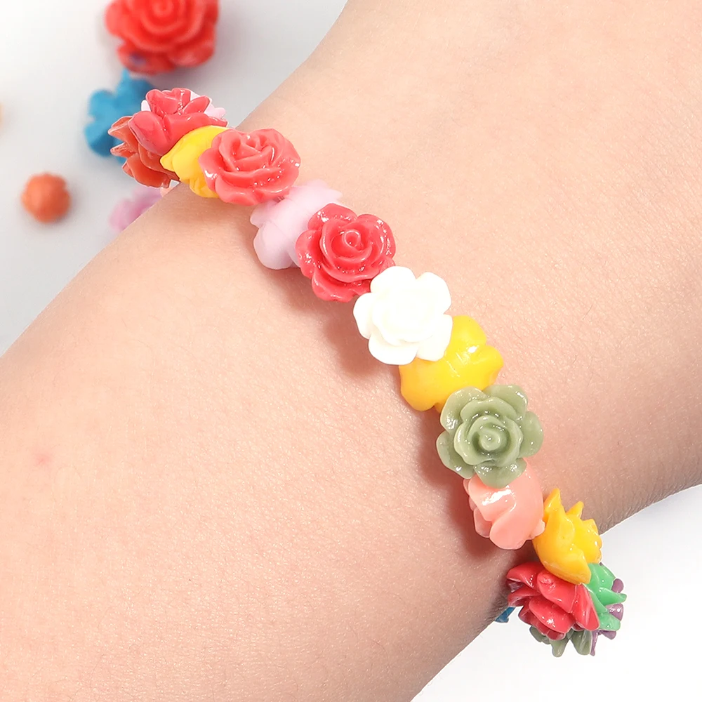 10Pcs/Lot Resin Beads 6 8 10 12 15mm Colorful Rose Shape Hole Size 1.5mm Beads For Charm Decoration Making Diy Crafts