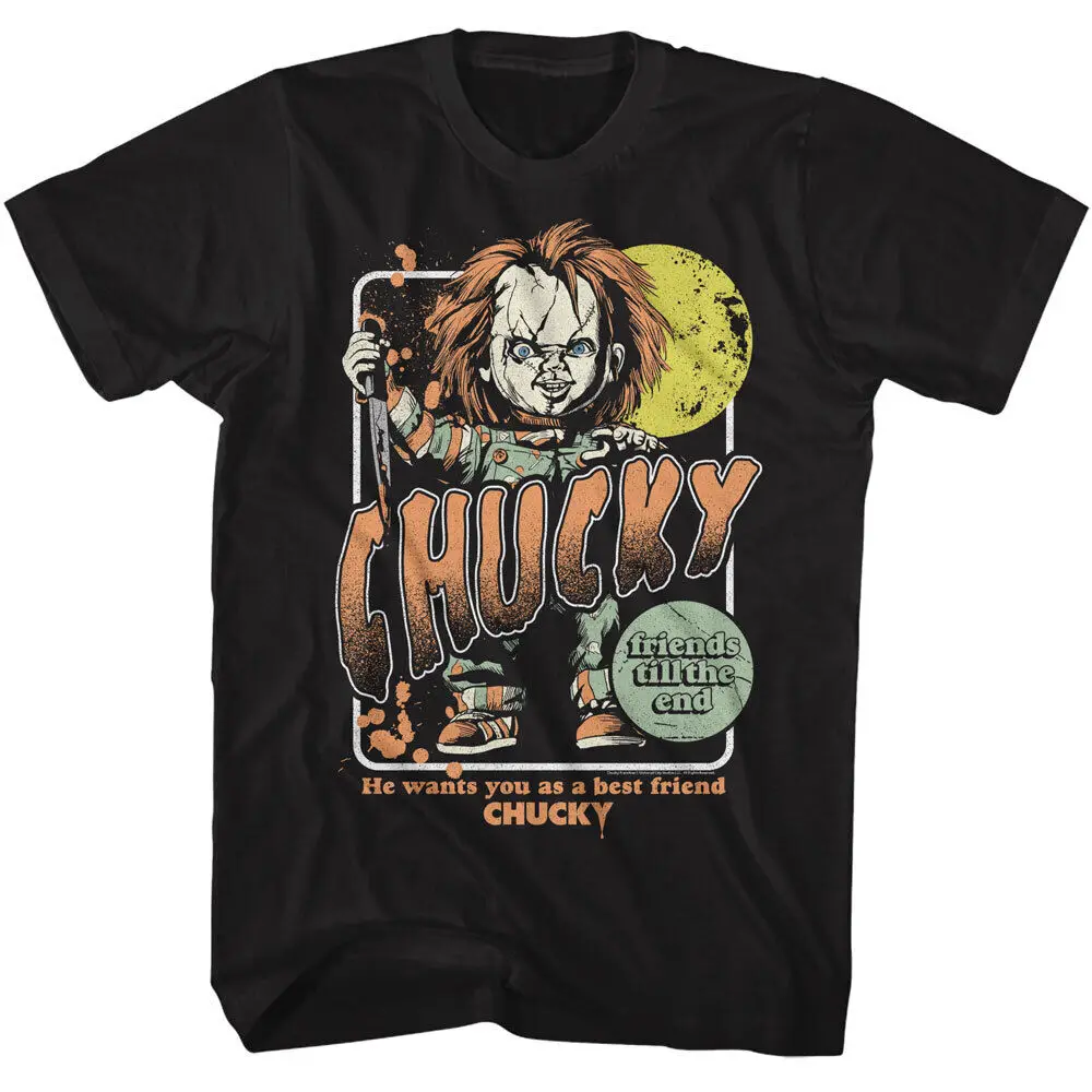 Childs Play Chucky Horror Movie Men's T Shirt Friends Till The End Black Cotton long or short sleeves