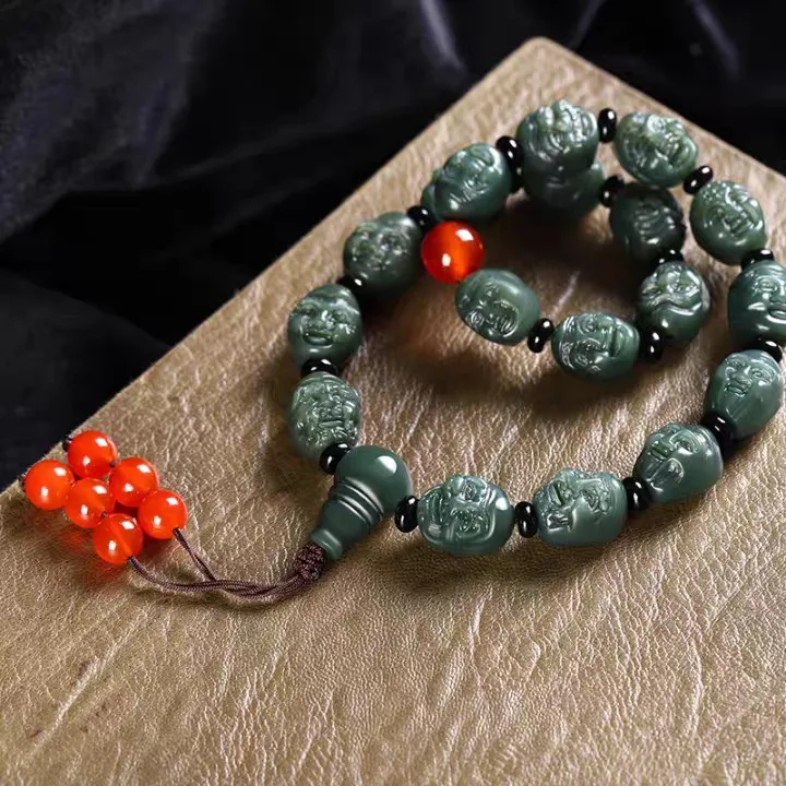 New Natural Hetian Qing-Jade Jade Bracelet Exquisite 18-Arhat Holding Bead Handheld Chain Bracelet Handring Bangle Fine Jewellry