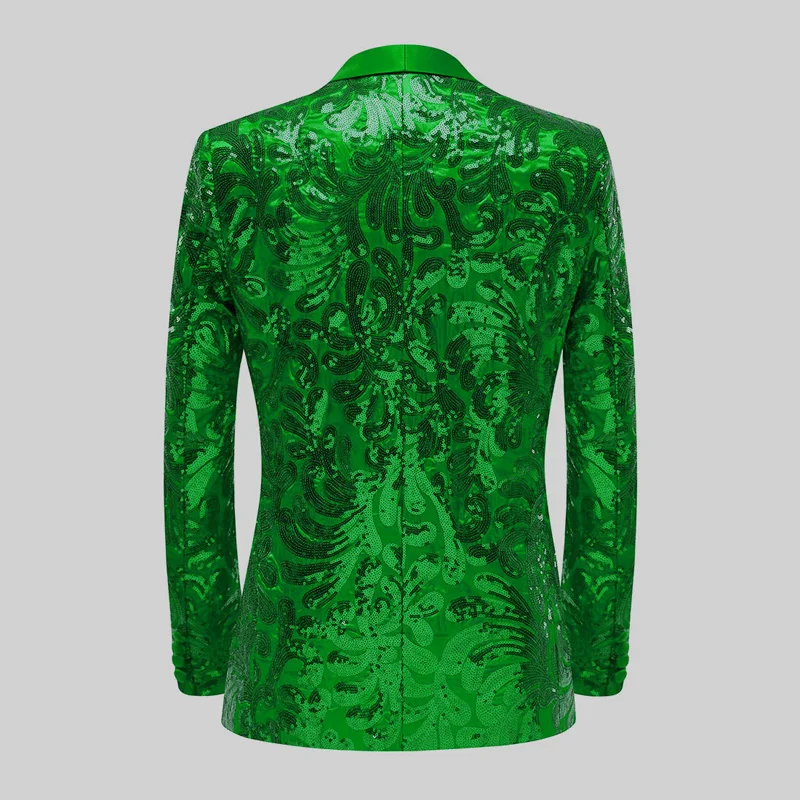 Mens Shiny Green Sequins Blazer 2022 Stylsih Shawl Collar One Button Tuxedo Floral Suit Jacket Party Wedding Groom Costume Homme