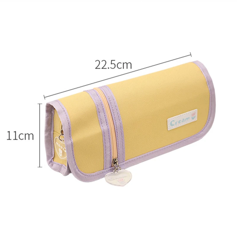 2022 Trendy Macaron Color Canvas Pencil Case Large Pink Green Pen Bag Storage Pouch Stationery for Junior High School Students