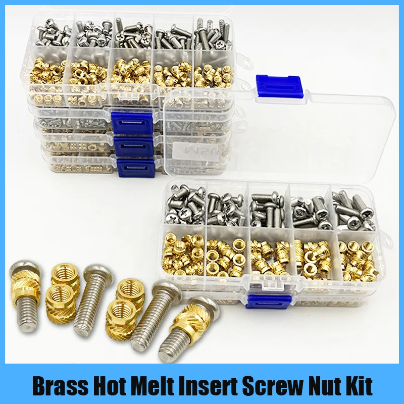 Brass Insert Nut and 304 Stainless Steel Screw Set M2 M2.5 M3 M4 M5 Hot Melt Knurled Thread Heat Injection Molding Embedment Nut