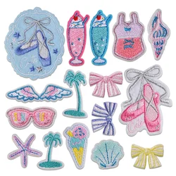 Cute Dance Shoes Stick-on Patches Swimsuit Icecream Glasses Wings Girly Embroidered Appliques for Clothing Mini Bowknot Stickers