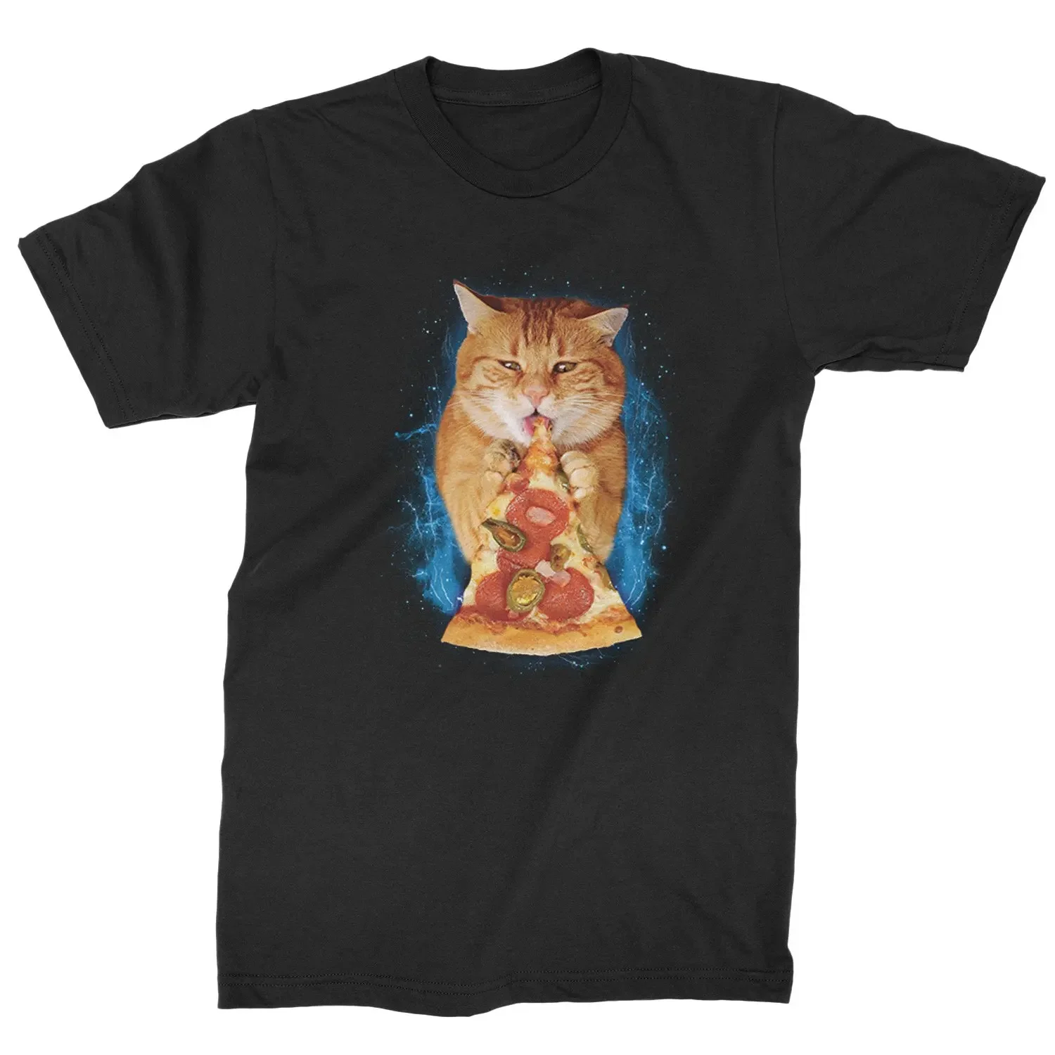 

Funny Flerken Goose The Cat Eating Pizza T-Shirt 100% Cotton O-Neck Summer Short Sleeve Casual Mens T-shirt Size S-3XL