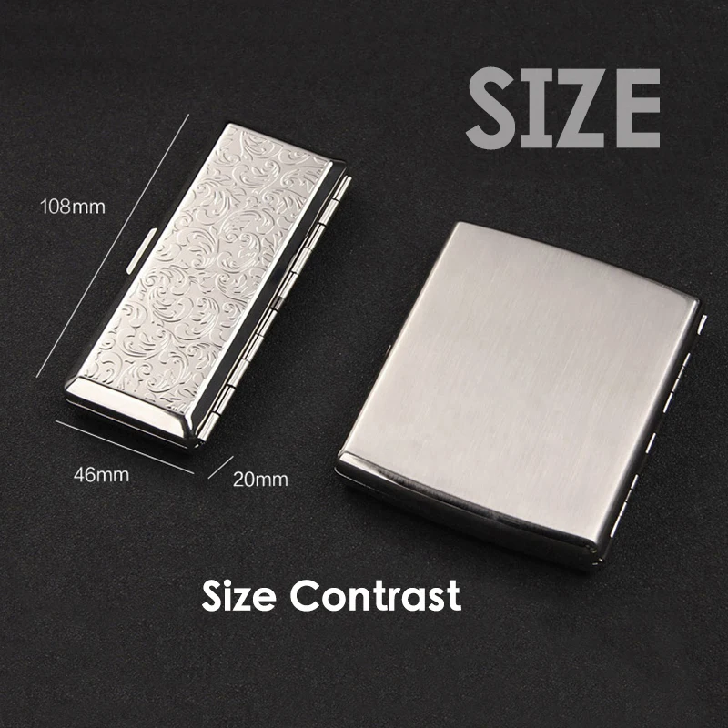 Portable Metal Slim Cigarettes Case for 10-14pcs Female Embossed Cigarettes Smoke Case Box Smoking Accessories 3 Color