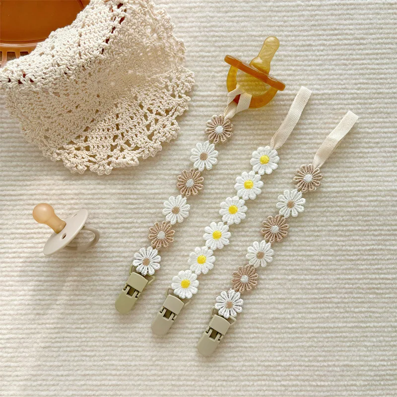 Little Daisy-cadena para chupete de bebé, clip para chupete, soporte para pezones, regalo para niña pequeña, accesorios para bebé