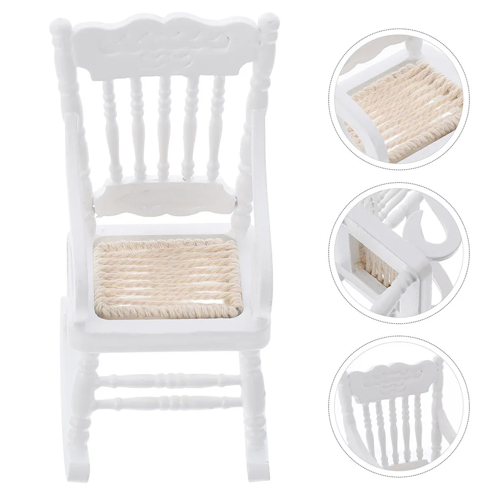

3Pcs 1:12 Scale Wooden Rocking Chairs Miniature Dollhouse Furniture Accessories Living Room Home Decoration Miniature Chair