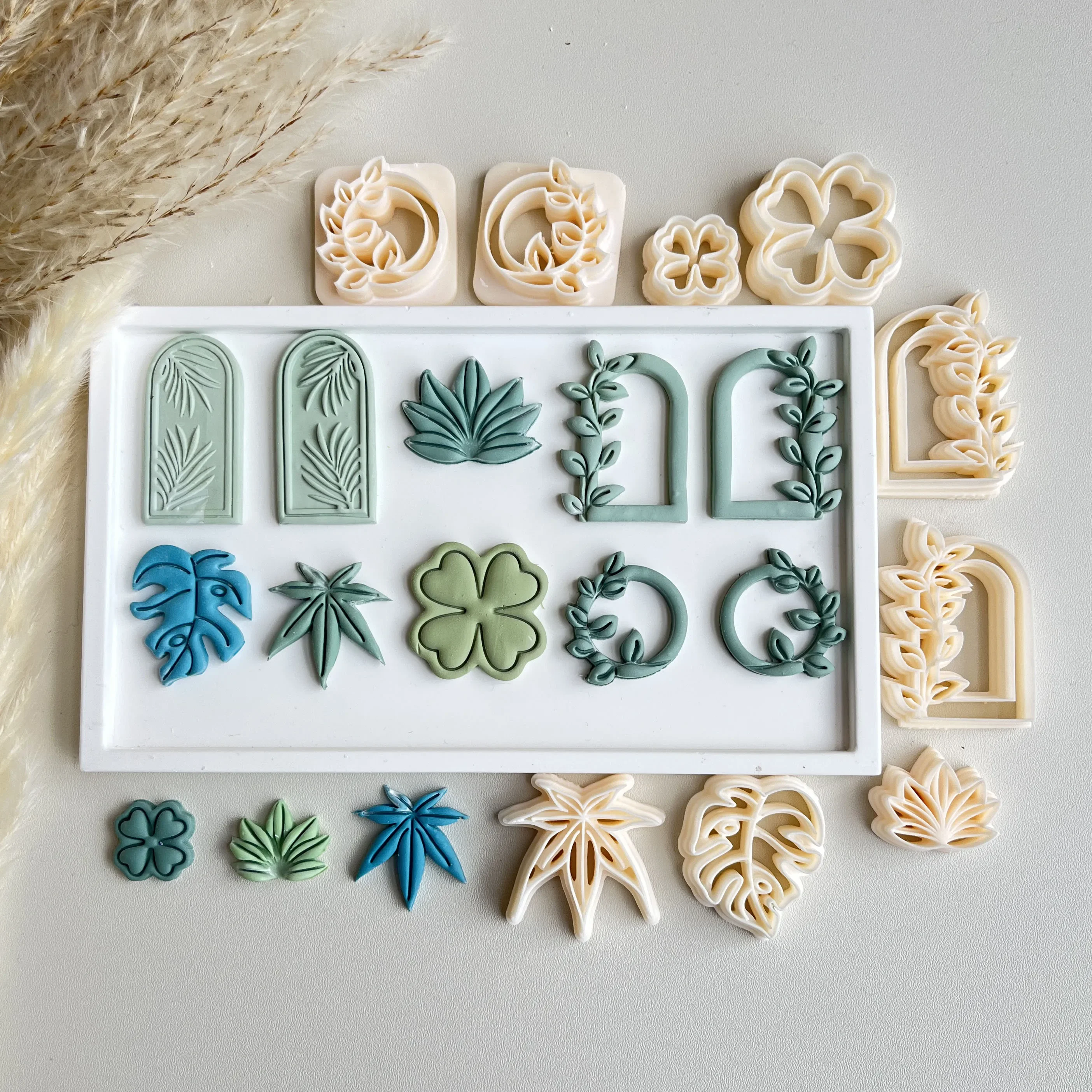 열대 우림 식물 시리즈 몬스터 클로버 잎 나무 모양 폴리머 클레이 몰드, DIY 귀걸이 제작용 클레이 커터 