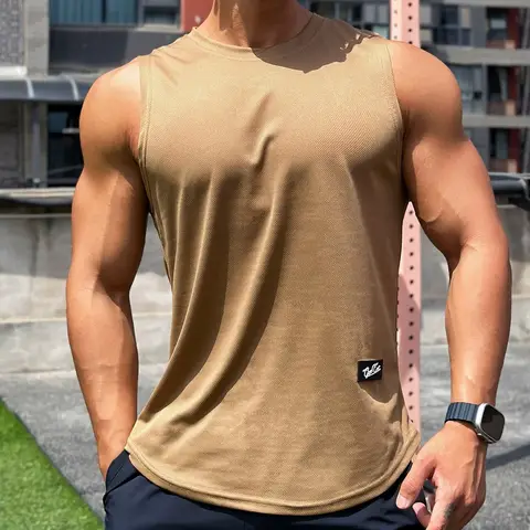 2025, zomer nieuwe trend heren tanktop trui ronde hals mesh onderkant shirt sport fitness top mouwloos vest sneldrogend ondershirt