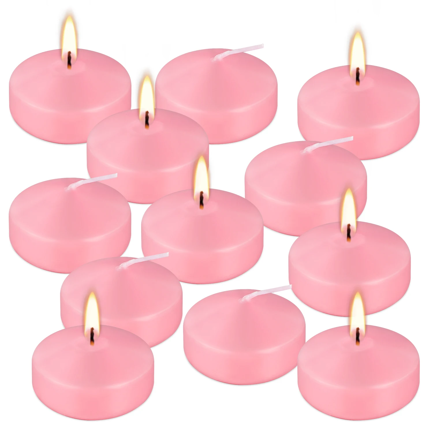 12 Pcs 2inch Pink Floating Candles, Have 5-6 Burning Time in Small Time. This Floating Candle Is Actually a Great Companion for Romantic Night. It Is a Portable Small Candle Set, It Is Especially Suitable for Many Holi