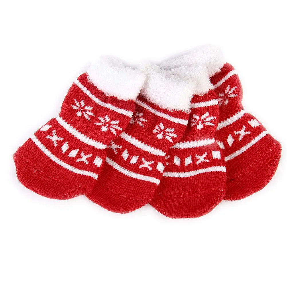 

4Pcs Christmas Pet Cotton Socks Red S Non Slip Rubber Bottom Protects from Cold Snow Ice and Salt Christams Pet Socks