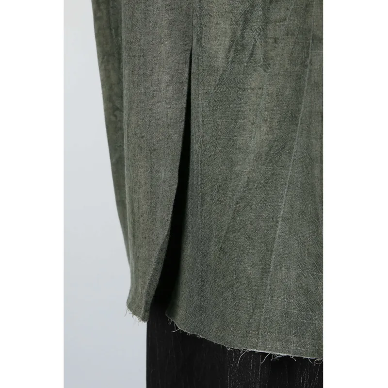 KWTX 여성 캐주얼 더블 브레스트 블레이저 그린 옹브레 옷깃 빈티지 로우 에지 우아한 디자이너 SS25 패션