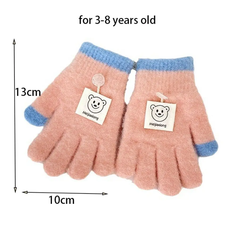 3-8 jaar oude winter dikker fluwelen kinderen gebreide handschoenen elastische zachte lange vinger wanten cartoon leuke winter warme handschoenen