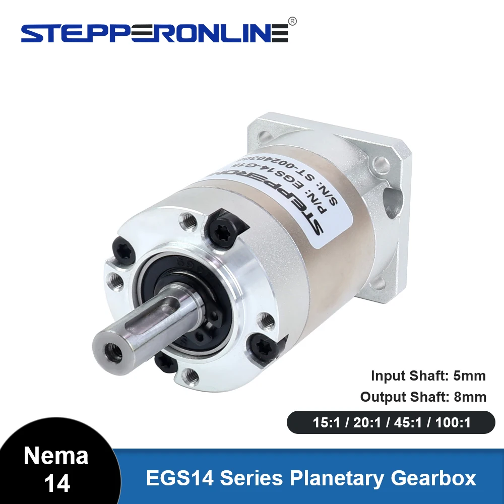 STEPPERONLINE Gear ratio 15:1 20:1 45:1 100:1 Nema 14 Stepper Motor Gearbox 35mm Input 5mm Output 8mm Short Shaft Motor Gearbox