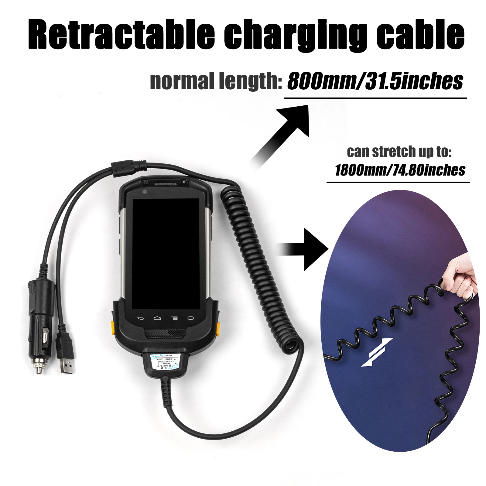 Zebra Tc77 2-in-1 USB and Car Quick Charger Cable Tc70 TC77 TC72 TC75 TC75X TC70X TC55 TC720L Series PDA Barcode Scanner Charger