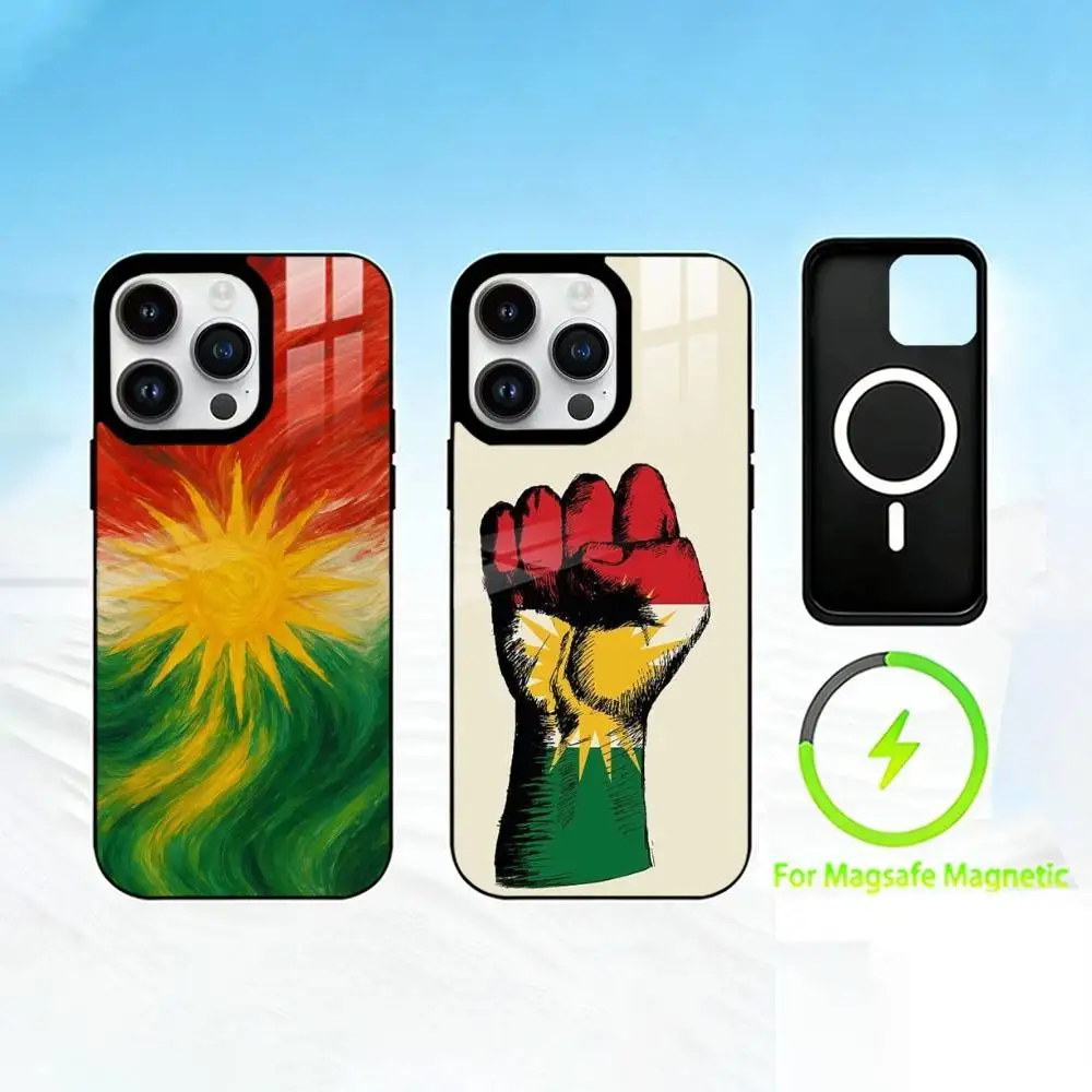 

K-Kurdish flag Phone Case For iPhone 17 16 15 14 13 12 Pro Max Plus for Mirror Wireless Magnetic Cover