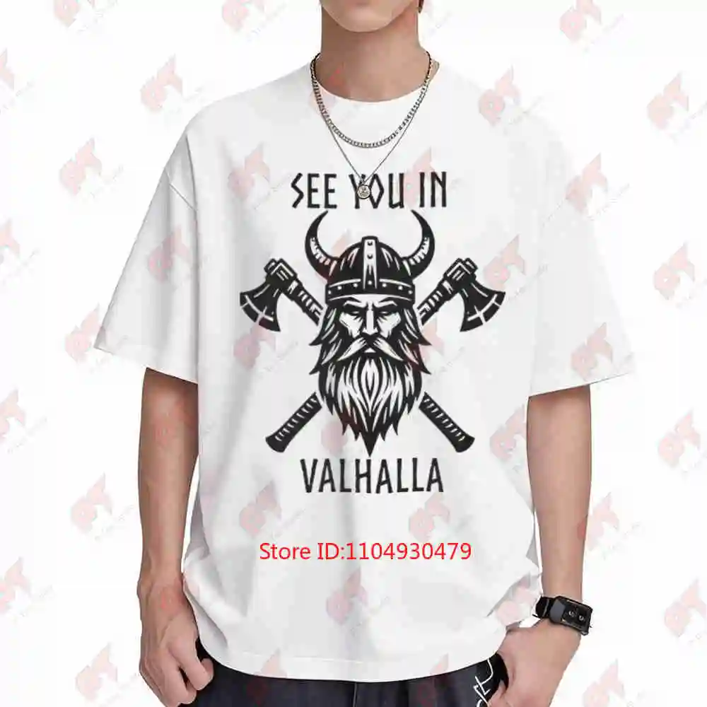 Viking See You In Valhalla Norse Gods Axe Short Sleeve Tee 100% Cotton T-Shirt