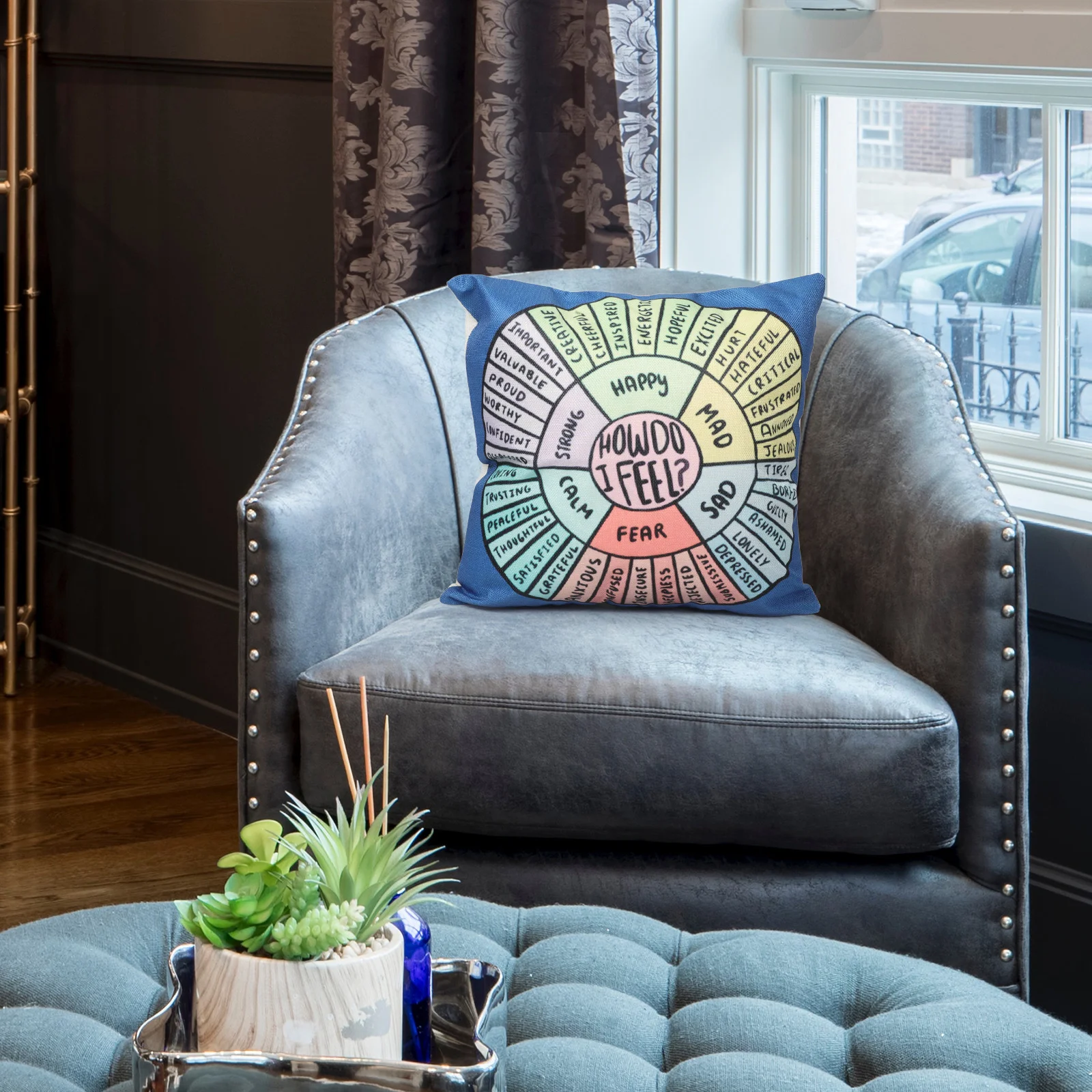 

Feeling Wheel Emotion Pillowcase Square Design Home Sofa Decor Cotton Cushion Cover Comfortable Zipper Pillowcase for Bedroom