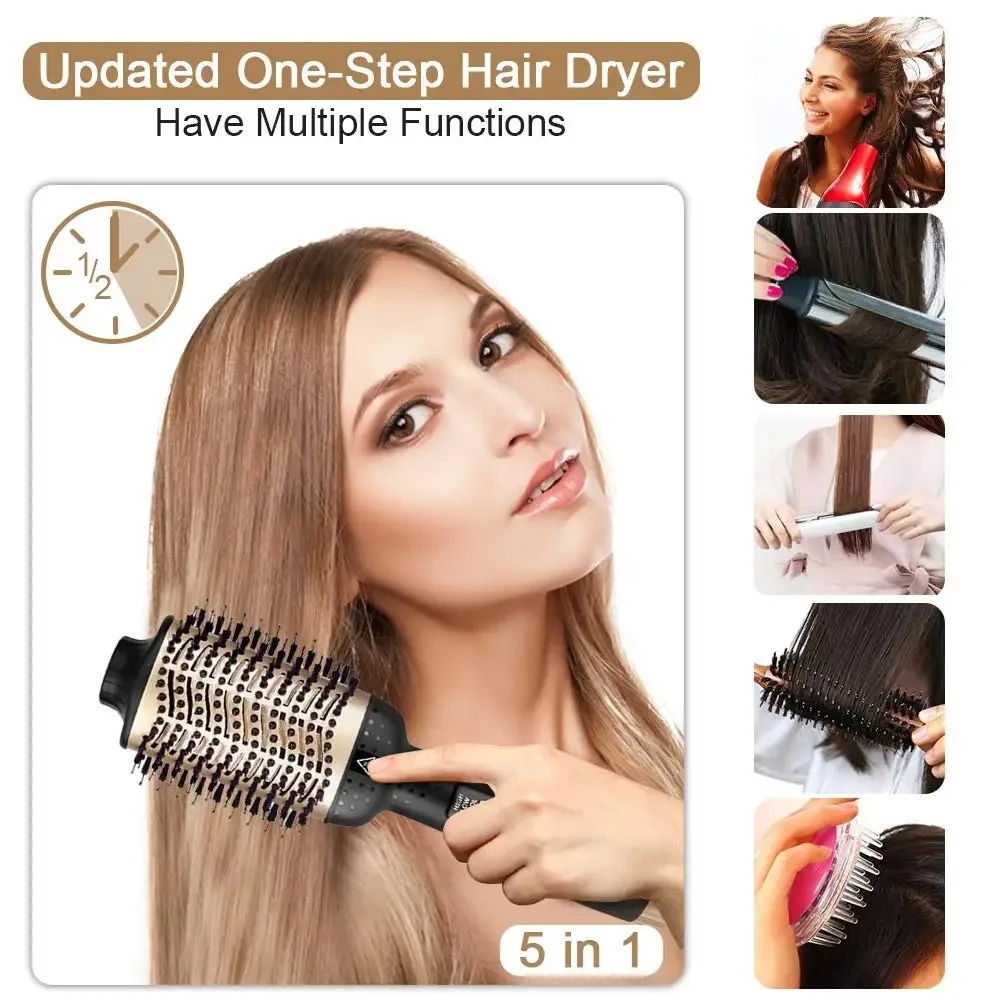Hot Air Brush Straightener Comb Negative Ion Generator Straightening And Curling Blow Dryer Anti-frizz Multifunctional Brush