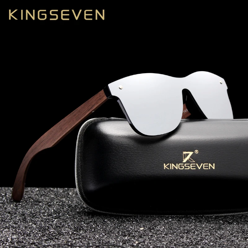 

KINGSEVEN 2024 Luxury Walnut Wood Sunglasses Polarized Wooden Brand Designer Rimless Mirrored Square Sun Glasses For Women/Men