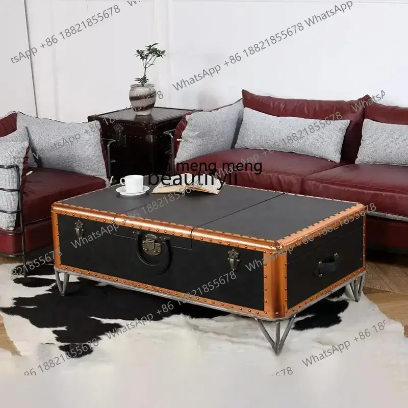 A182 C Medium style retro metal coffee table functional suitcase American living room table stainless steel table