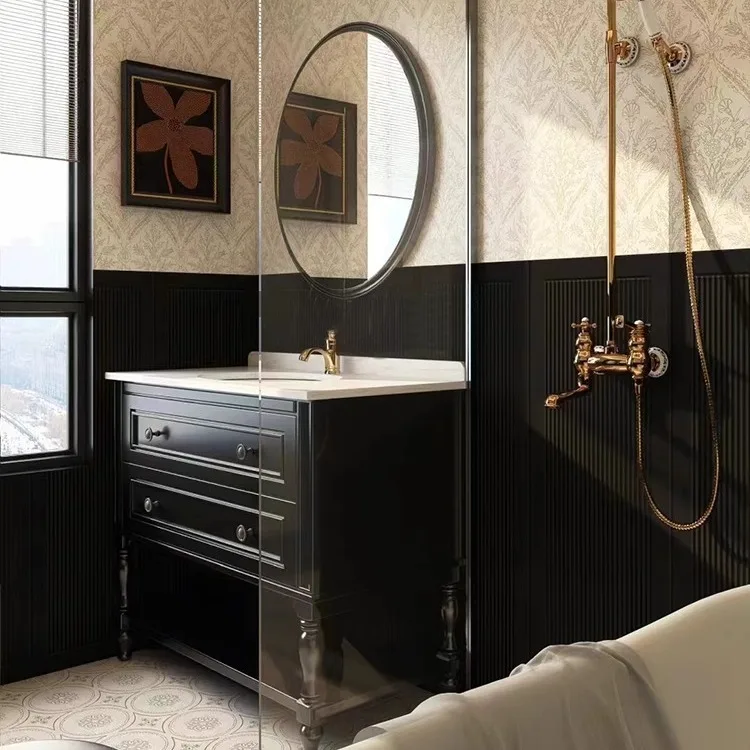 Floor-to-ceiling bathroom cabinet combination French retro bathroom American wash basin