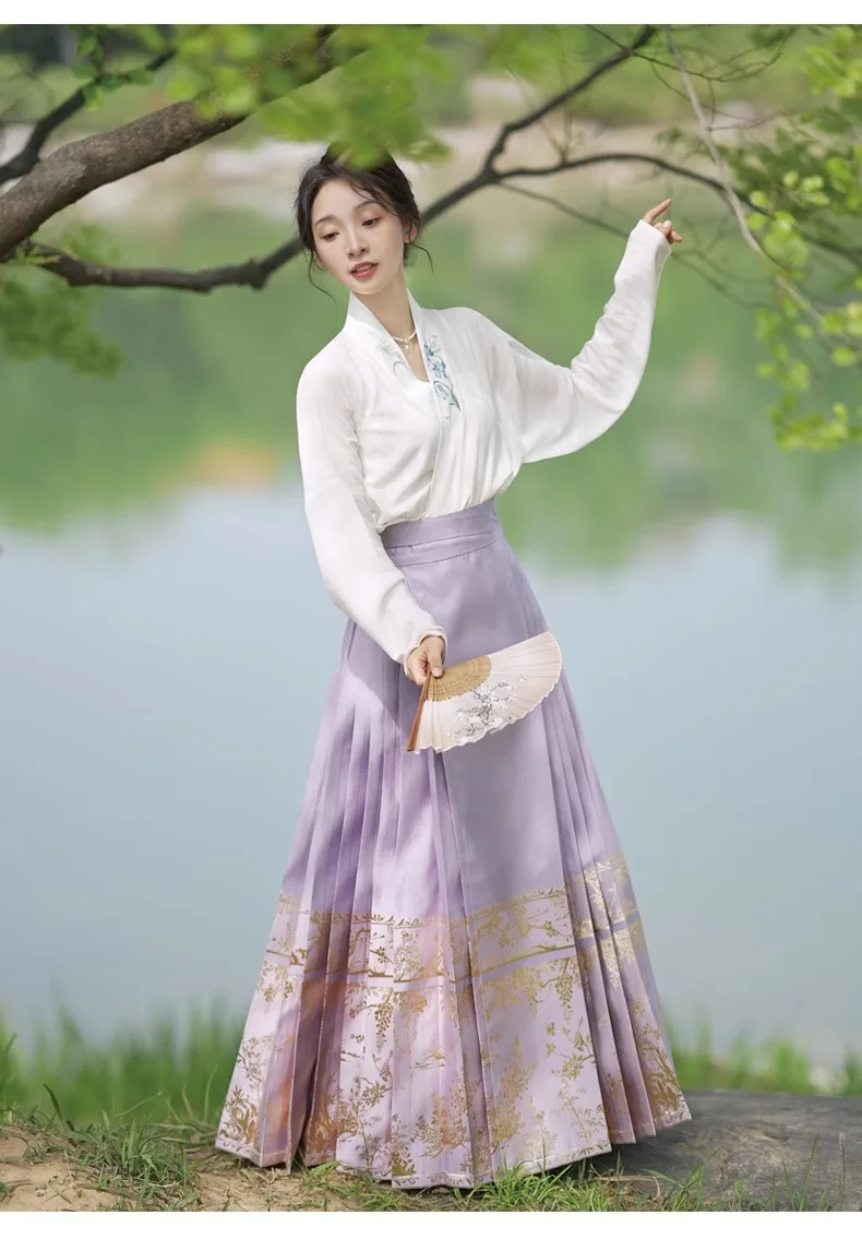 Women Hanfu Suit Embroider Flower Top&skirt New Chinese Style Dress Improved Horse-Face Skirt Summer New Qipao Vintage Vestidos