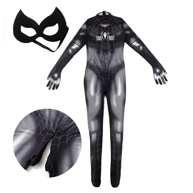 Women Spider Costume Superhero Jumpsuit Halloween Cosplay Mask Party Outfit Ladies Mesh Tights Black Red Performance Costume