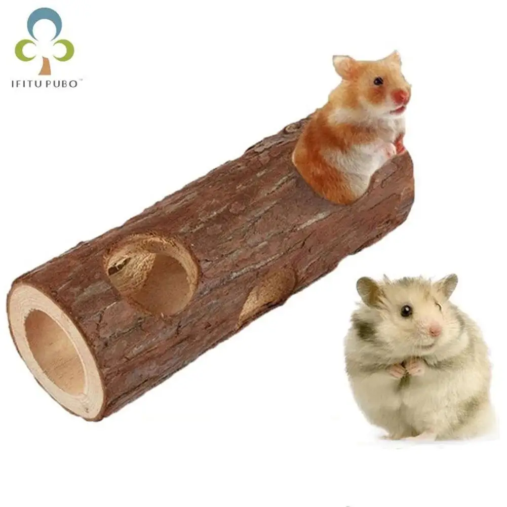 Hamster Natural Wooden Tunnels Tubes Bite-resistant Hideout Tunnel Molar Toy For Indoor Cats Dogs Drop Shipping